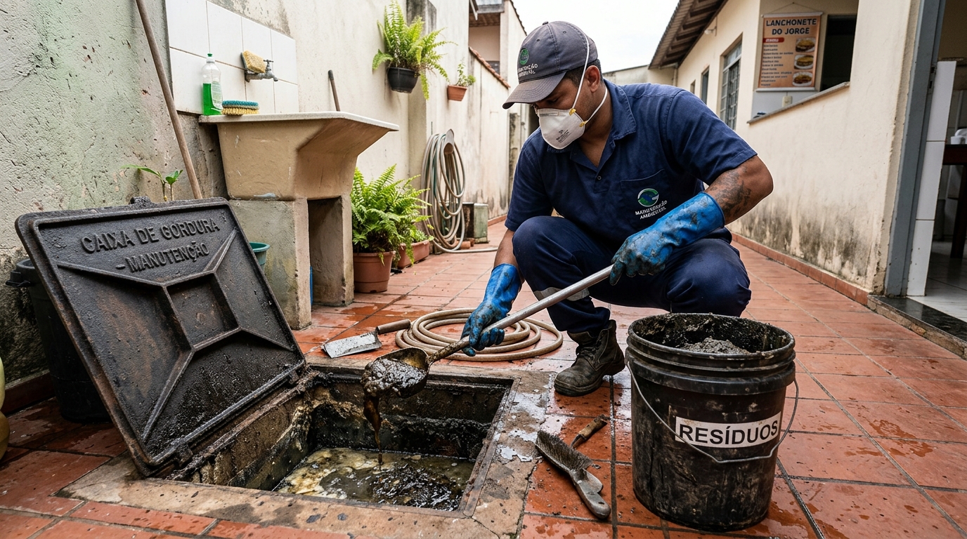 Remoção de resíduos da caixa de gordura em Maringá‑PR
